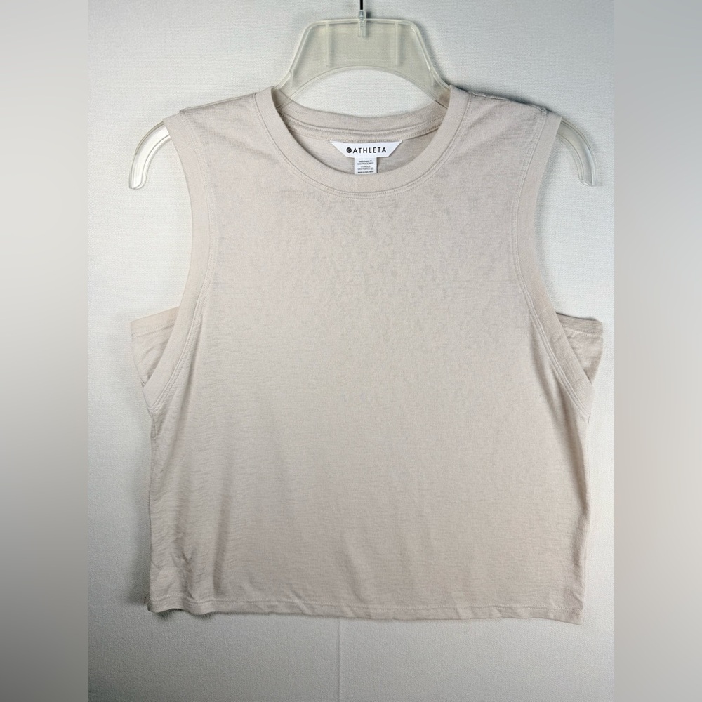 Athleta Breezy Muscle Tank Women’s Small Beige Sleeveless Crop Top - Picture 2 of 7